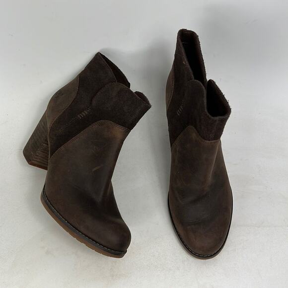 Timberland ankle booties women’s size 6.5 brown leather suede stacked heel - Picture 1 of 9